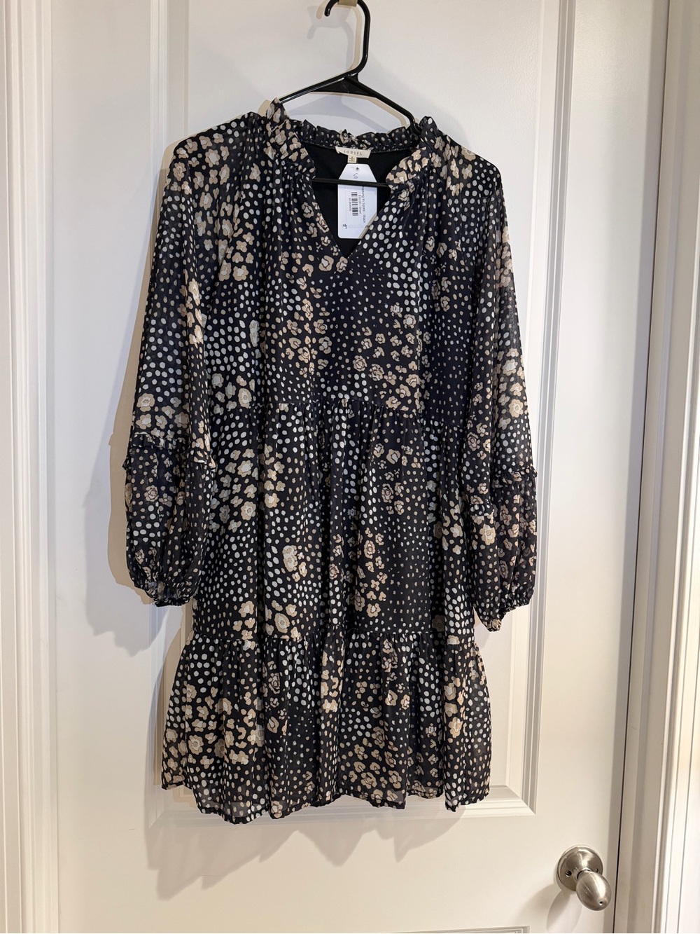 JODIFL Black Dress with Cream Floral Trim